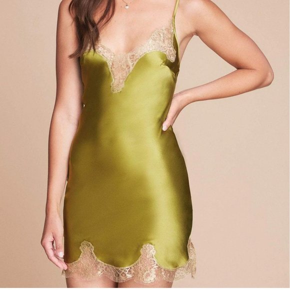 Gilda & Pearl Other - GILDA & PEARL Silk Golden Hour Olive Green Slip Dress Size Small